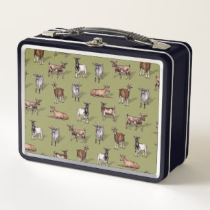 Tiny Goats on Green - Goat Herd Pattern Metal Lunch Box