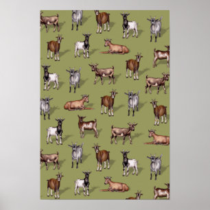 Tiny Goats on Green - Goat Herd Pattern Poster
