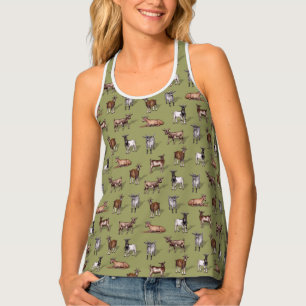 Tiny Goats on Green - Goat Herd Pattern Tank Top