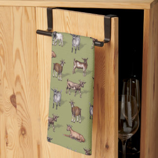 Tiny Goats on Green - Goat Herd Pattern Tea Towel