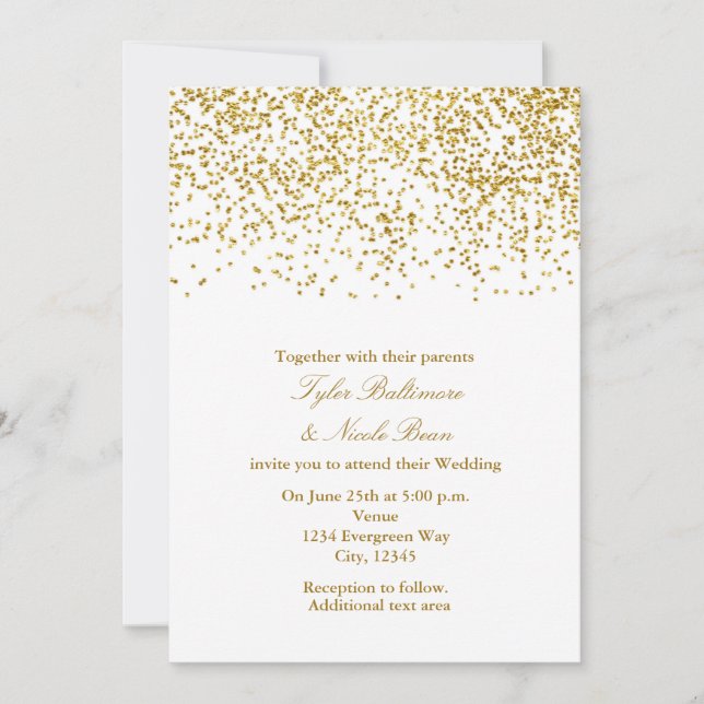 Tiny Gold Dots Confetti Modern Wedding Invitation (Front)