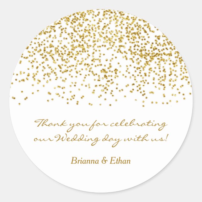 Tiny Gold Dots Confetti Modern Wedding Stickers (Front)