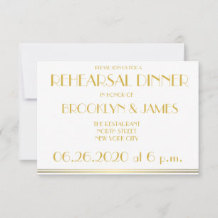 Tiny Gold Great Gatsby Wedding Rehearsal Invites