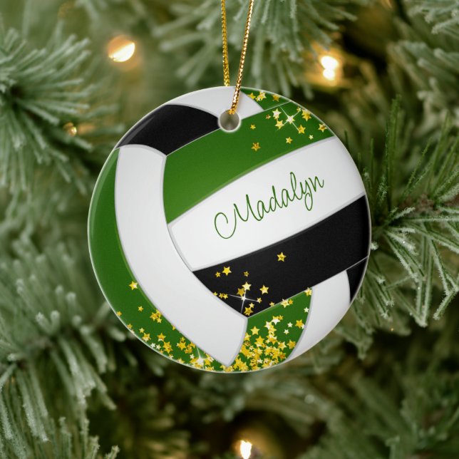 tiny gold stars accent green black volleyball ceramic tree decoration (Tree)