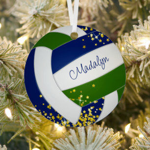 tiny gold stars blue green volleyball team colours metal tree decoration