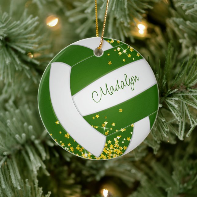 tiny gold stars green volleyball player keepsake  ceramic tree decoration (Tree)
