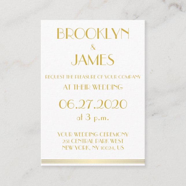 Tiny Gold White Great Gatsby Wedding Invitations (Front)