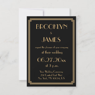 Tiny Great Gatsby Art Deco Black Wedding Invites
