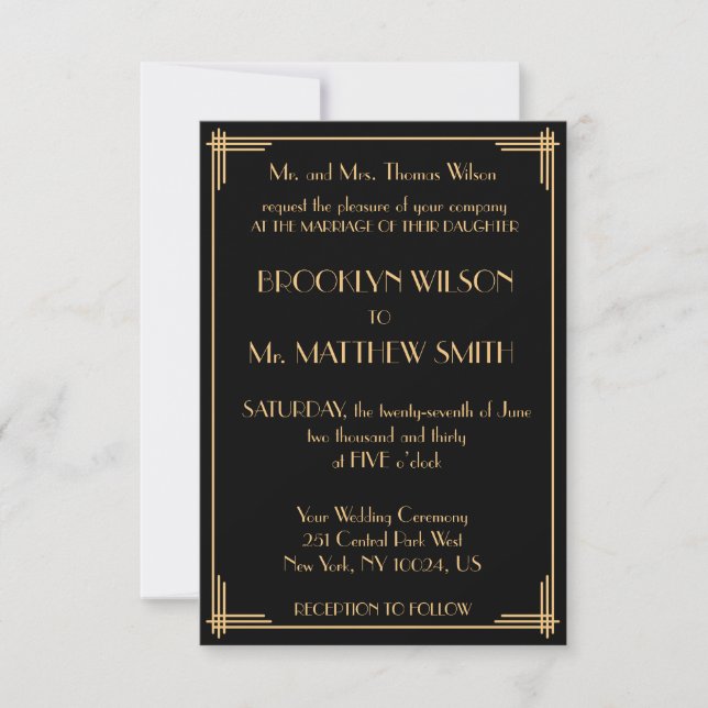 Tiny Great Gatsby Art Deco Wedding Invitations (Front)