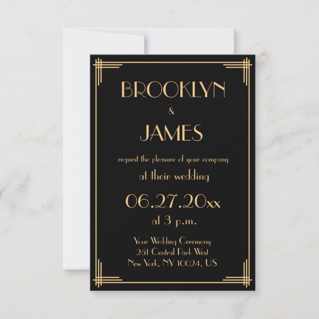 Tiny Great Gatsby Art Deco Wedding Invitations (Front)