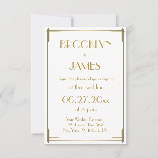 Tiny Great Gatsby Gold Art Deco Wedding Invitation (Front)