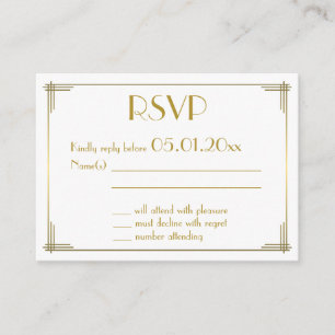 Tiny Great Gatsby Gold Art Deco Wedding RSVP Enclosure Card