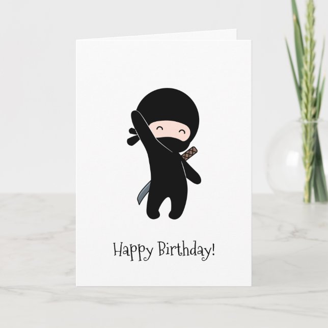 Tiny Happy Ninja Birthday Card (Front)