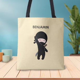 Tiny Happy Ninja Custom Name on Yellow Tote Bag