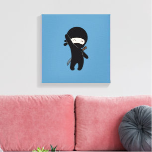 Tiny Happy Ninja on Blue Canvas Print