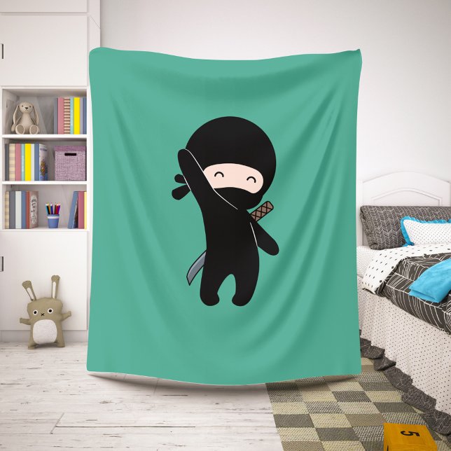 Tiny Happy Ninja on Dark Green Sherpa Blanket (Creator Uploaded)