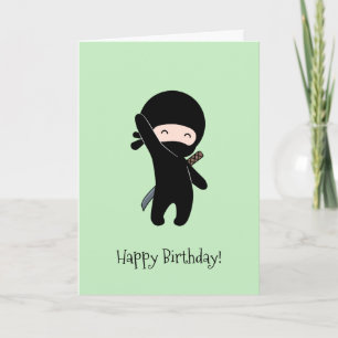 Tiny Happy Ninja on Green Birthday Card