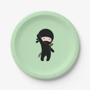 Tiny Happy Ninja on Green Paper Plate