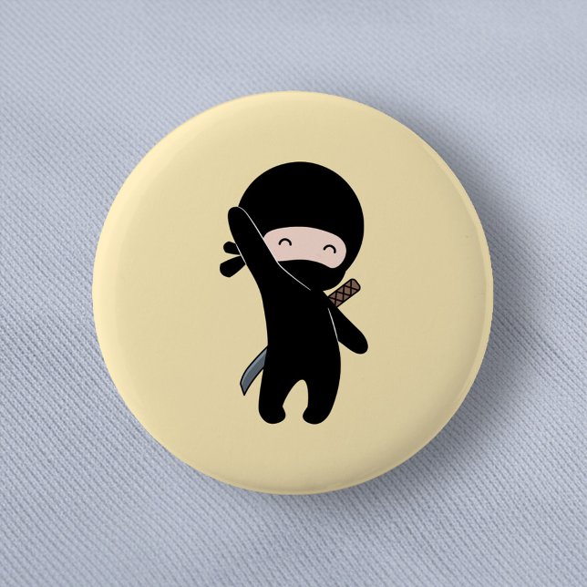 Tiny Happy Ninja on Yellow 6 Cm Round Badge (Creator Uploaded)