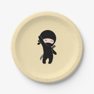 Tiny Happy Ninja on Yellow Paper Plate