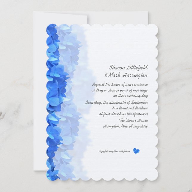Tiny Heart Blue Hydrangea Wedding Invitation (Front)