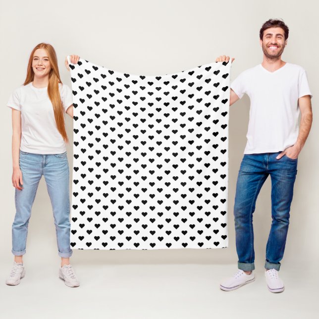 Tiny Heart Pattern | Black White Modern Cute Girly Fleece Blanket (In Situ)