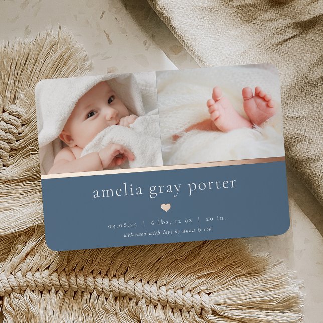 Tiny Heart | Two Photo Foil Birth Announcement (Creator Uploaded)