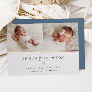 Tiny Heart   Two Photo Foil Birth Announcement