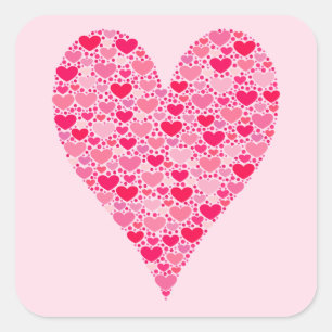 Tiny Hearts Big Heart on Rose Pink Square Sticker
