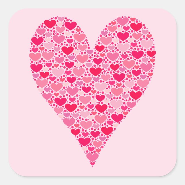 Tiny Hearts Big Heart on Rose Pink Square Sticker (Front)