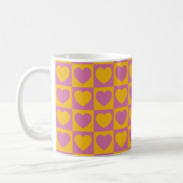 Tiny hearts chess grid seamless pattern. Cute litt Coffee Mug (Left)