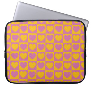 Tiny hearts chess grid seamless pattern. Cute litt Laptop Sleeve
