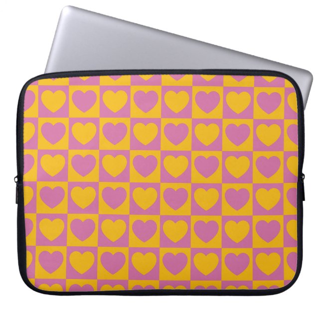 Tiny hearts chess grid seamless pattern. Cute litt Laptop Sleeve (Front)