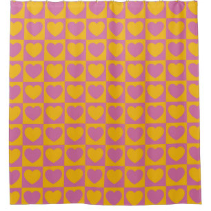 Tiny hearts chess grid seamless pattern. Cute litt Shower Curtain