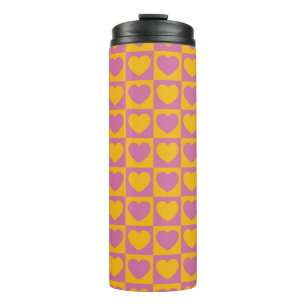 Tiny hearts chess grid seamless pattern. Cute litt Thermal Tumbler