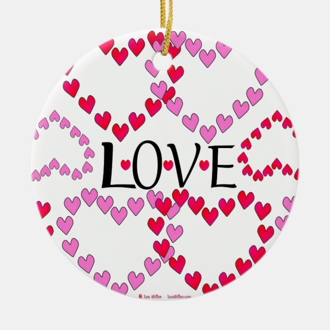 Tiny Hearts Pink Red LOVE Ceramic Tree Decoration (Front)