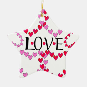 Tiny Hearts Pink Red LOVE Ceramic Tree Decoration