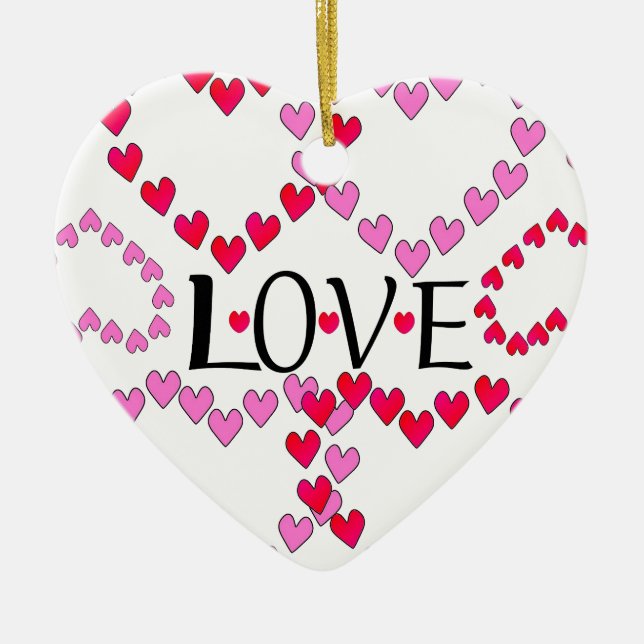 Tiny Hearts Pink Red LOVE Ceramic Tree Decoration (Front)