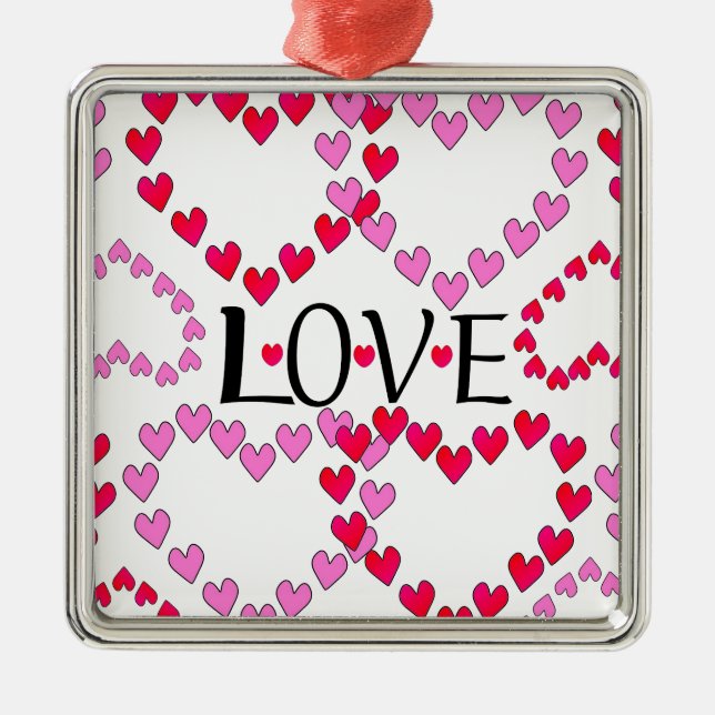Tiny Hearts Pink Red LOVE Metal Tree Decoration (Front)