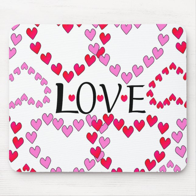 Tiny Hearts Pink Red LOVE Mouse Mat (Front)