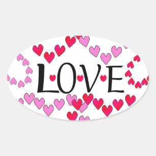 Tiny Hearts Pink Red LOVE Oval Sticker
