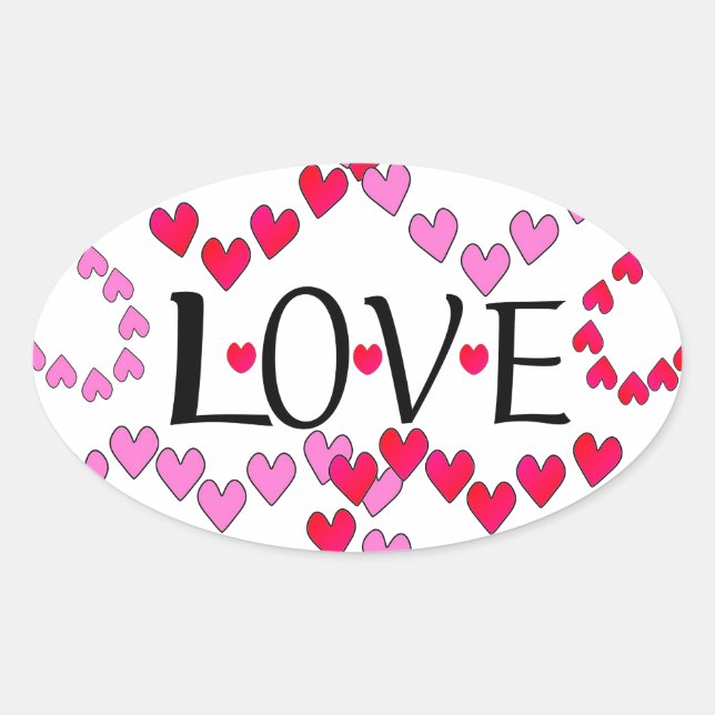 Tiny Hearts Pink Red LOVE Oval Sticker (Front)