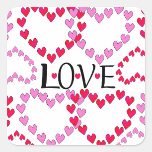 Tiny Hearts Pink Red LOVE Square Sticker