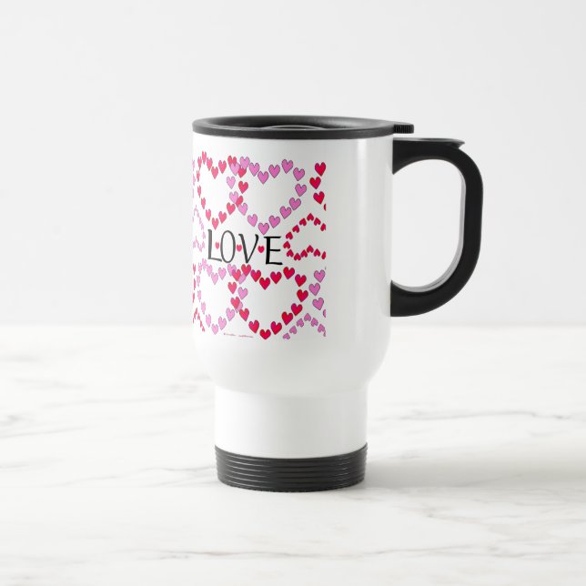 Tiny Hearts Pink Red LOVE Travel Mug (Right)
