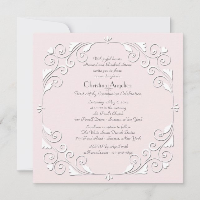 Tiny Hearts Pink Religious Invitation (Front)