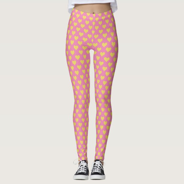 Tiny Hearts Pink Yellow Leggings (Front)