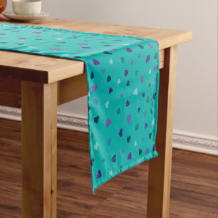 Tiny Hearts, Purple, Teal, Blue on Turquoise Short Table Runner