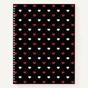 Tiny Hearts Red and White Black Background Pattern Notebook