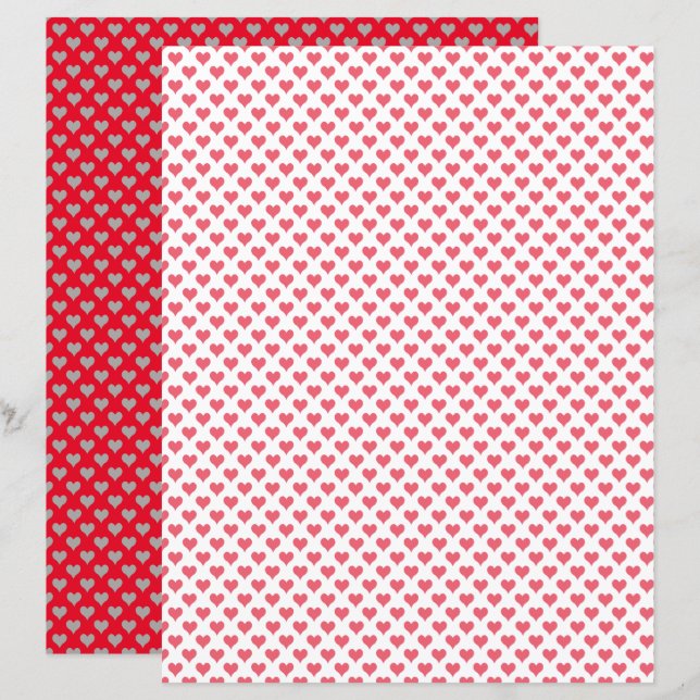 Tiny Hearts Red White Scrapbook Paper (Front/Back)