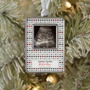 Tiny Hearts Sonogram Baby's First Christmas Tree Silver Plated Framed Ornament